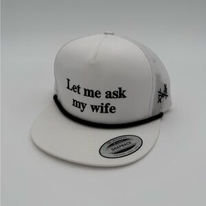 White Snapback Hat with Black Text